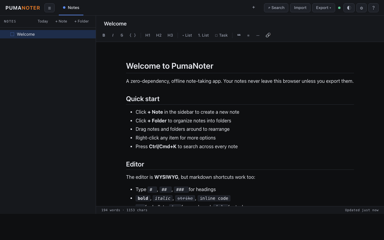 PumaNoter screenshot